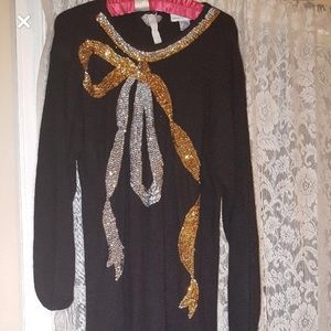 Sweater Dress with Silver and Gold Sequin Bow